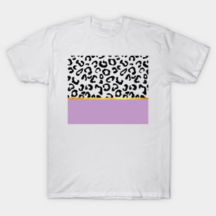 Black and white leopard print on purple, golden lining T-Shirt